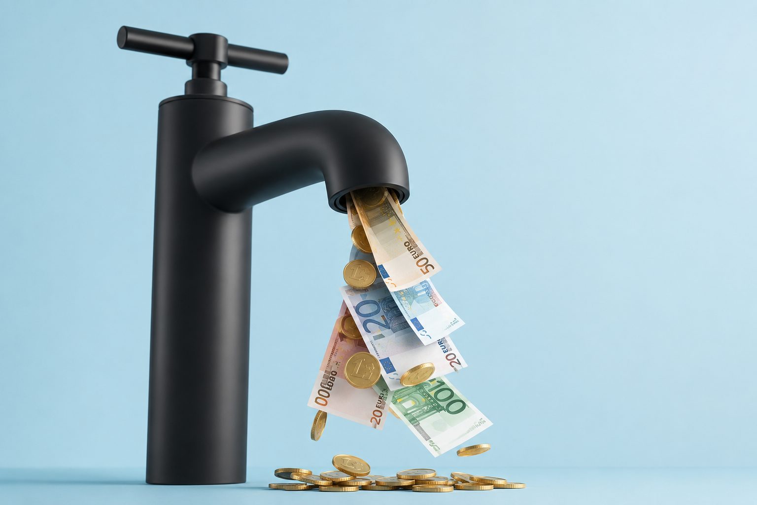 Kraan met eurobiljetten — cashflow lekken